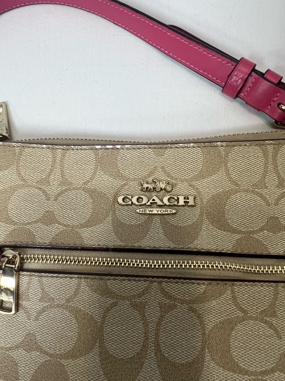 COACH C1554 - ROWAN FILE BAG IN SIGNATURE CANVAS /KHAKI/PINK CROSSBODY - Picture 3 of 12